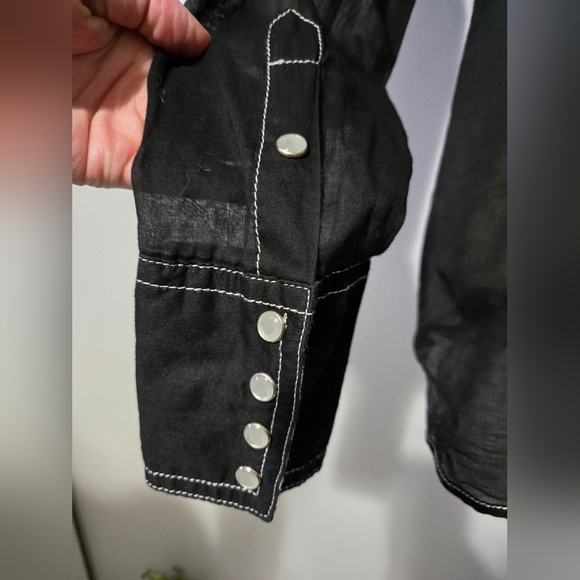 Stetson Sheer Black Shirt with White Stitching. Size Small - Picture 7 of 10